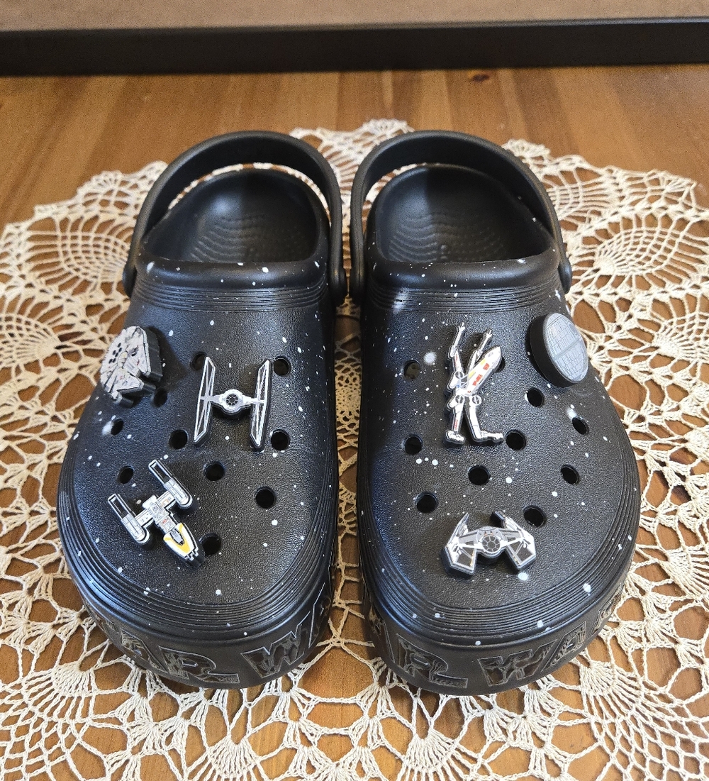 Star Wars X Crocs Clogs - Black Galaxy Print And Themed Jibbitz Size M-7 W-9